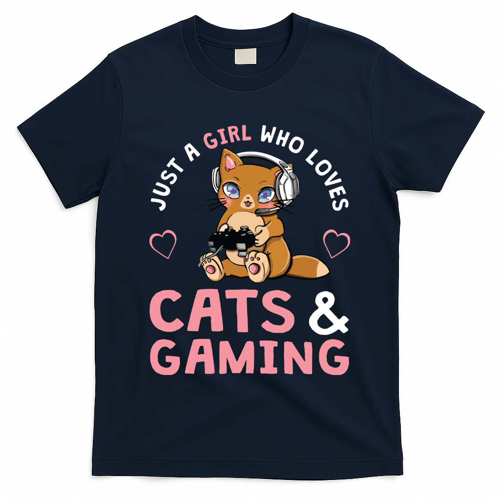 Just A Girl Who Loves Cats And Gaming Cute Gamer Cat T-Shirt