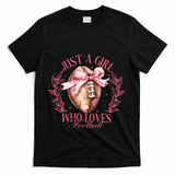 Just A Girl Who Love Football Fall Coquette Bow T-Shirt - Black