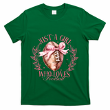 Just A Girl Who Love Football Fall Coquette Bow T-Shirt - Green