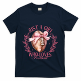 Just A Girl Who Love Football Fall Coquette Bow T-Shirt - Navy