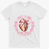 Just A Girl Who Love Football Fall Coquette Bow T-Shirt - White