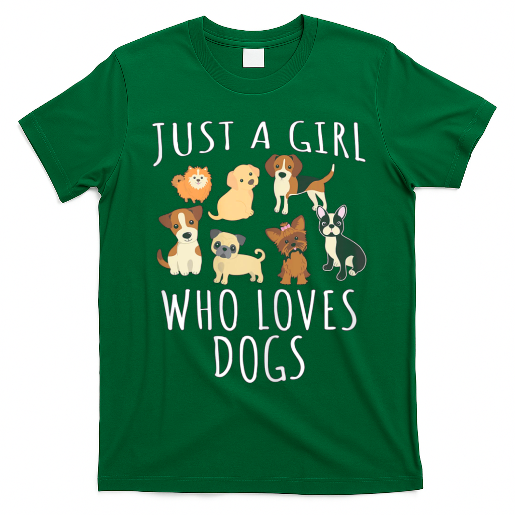 Just A Girl Who Loves Dogs Funny Puppy Gift T-Shirt - Irish Green