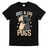 Just A Girl Who Loves Pugs Kids Girl Pug Lover T-Shirt - Black