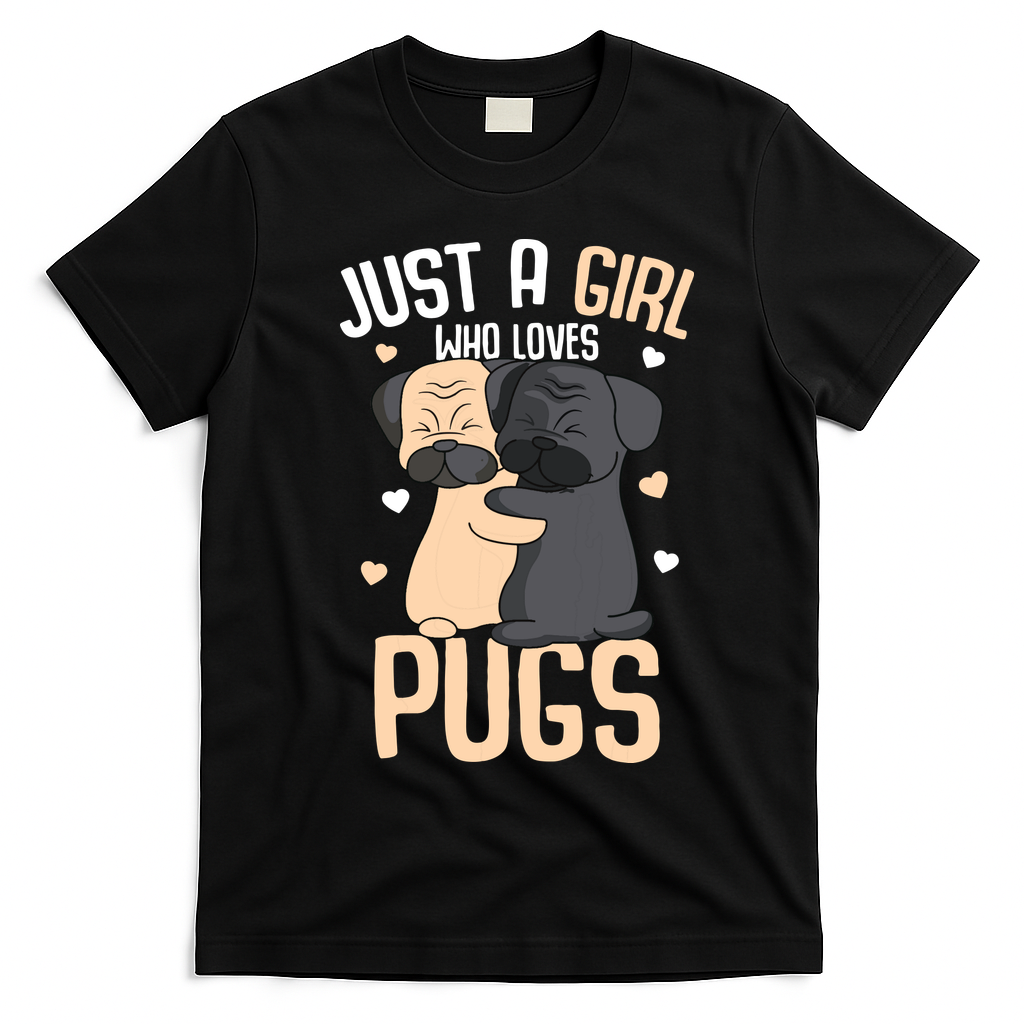 Just A Girl Who Loves Pugs Kids Girl Pug Lover T-Shirt - Black