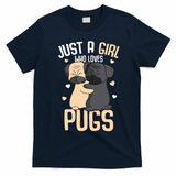Just A Girl Who Loves Pugs Kids Girl Pug Lover T-Shirt - Navy Blue