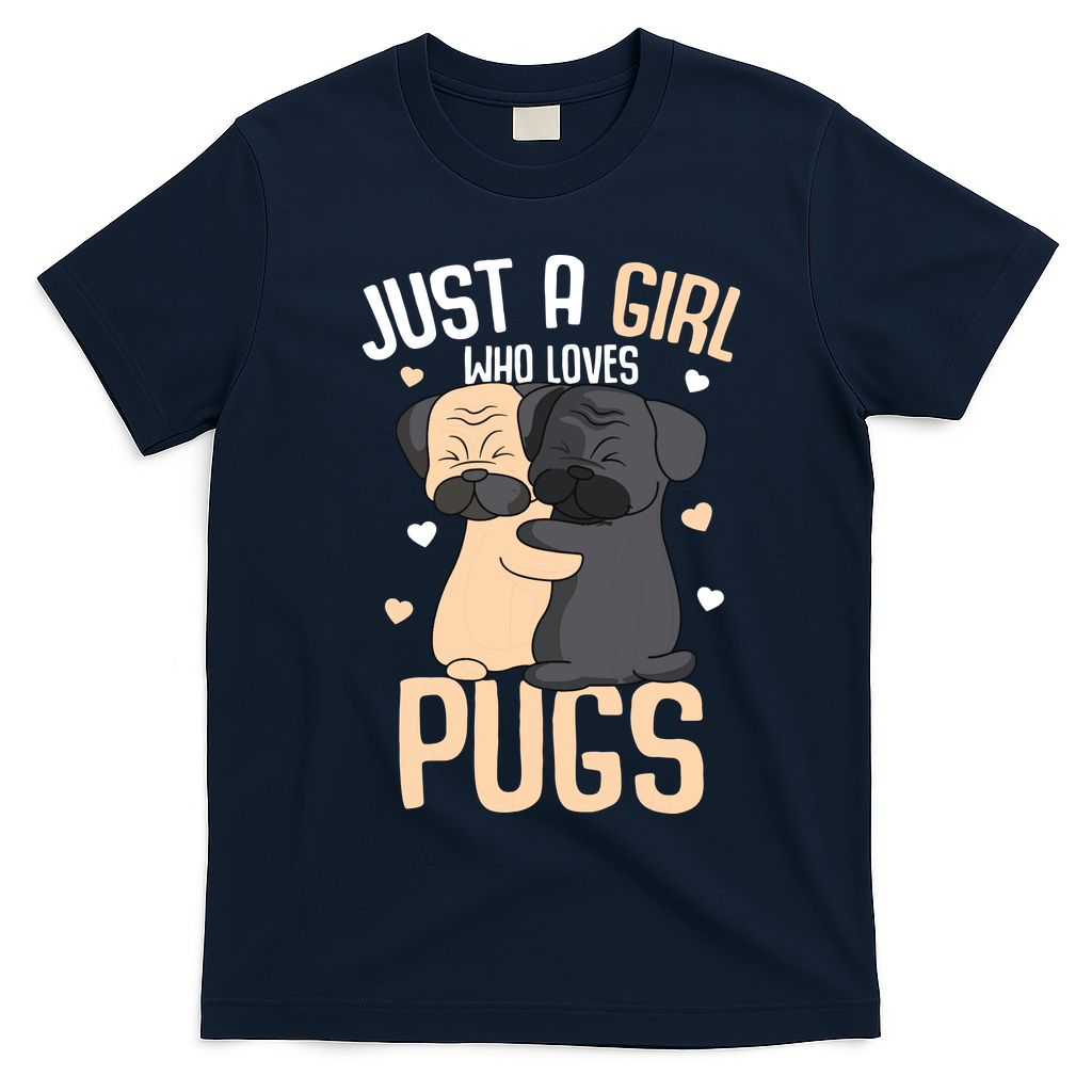Just A Girl Who Loves Pugs Kids Girl Pug Lover T-Shirt - Navy Blue