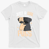 Just A Girl Who Loves Pugs Kids Girl Pug Lover T-Shirt - White