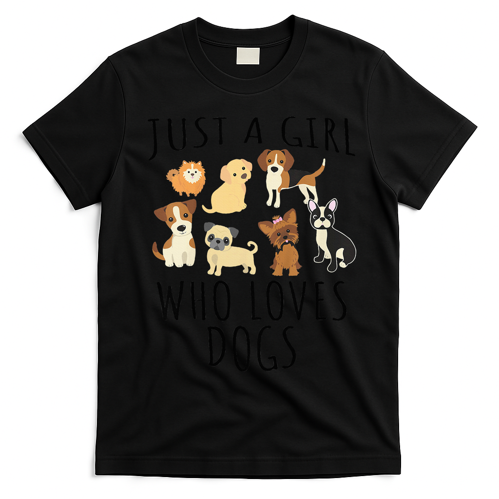 Just A Girl Who Loves Dogs Funny Puppy T-Shirt - Black