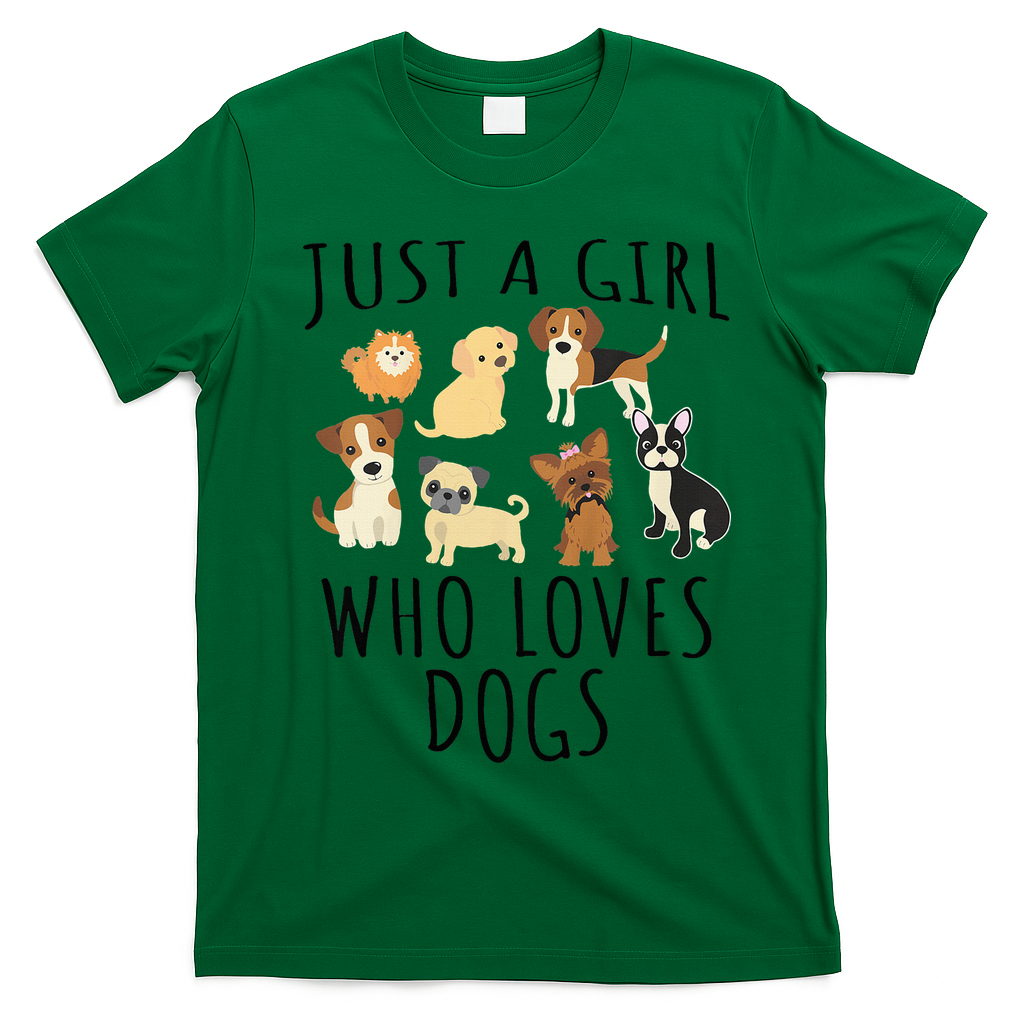 Just A Girl Who Loves Dogs Funny Puppy T-Shirt - Irish Green