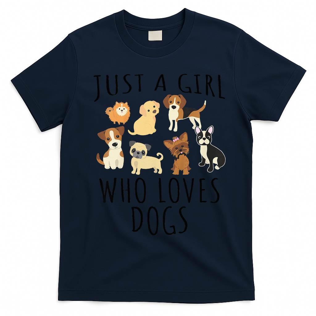 Just A Girl Who Loves Dogs Funny Puppy T-Shirt - Navy Blue