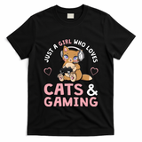 Just A Girl Who Loves Cats And Gaming Cute Gamer Cat T-Shirt