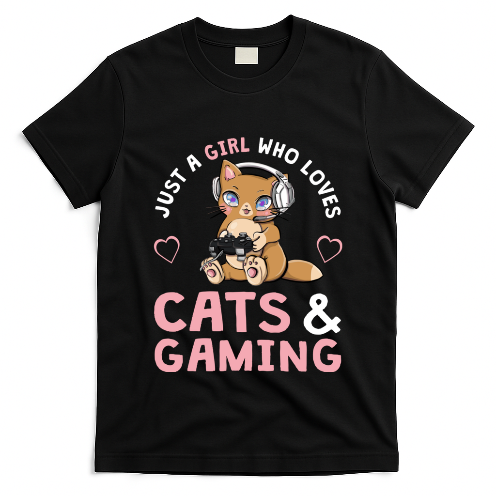 Just A Girl Who Loves Cats And Gaming Cute Gamer Cat T-Shirt