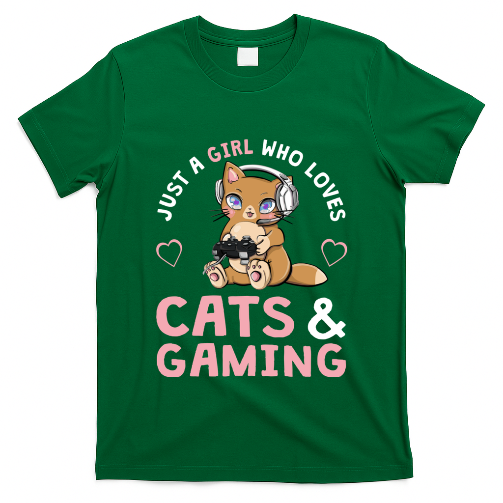Just A Girl Who Loves Cats And Gaming Cute Gamer Cat T-Shirt
