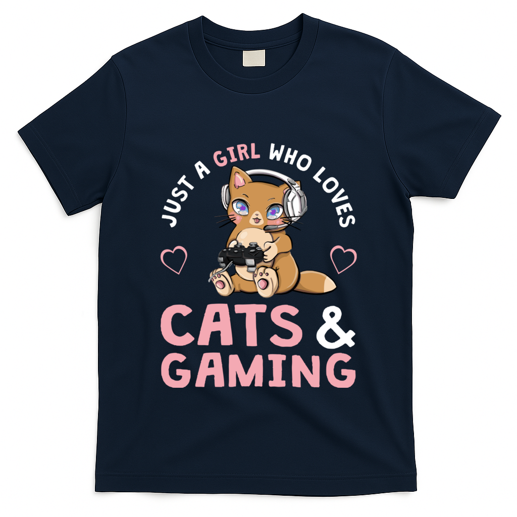Just A Girl Who Loves Cats And Gaming Cute Gamer Cat T-Shirt