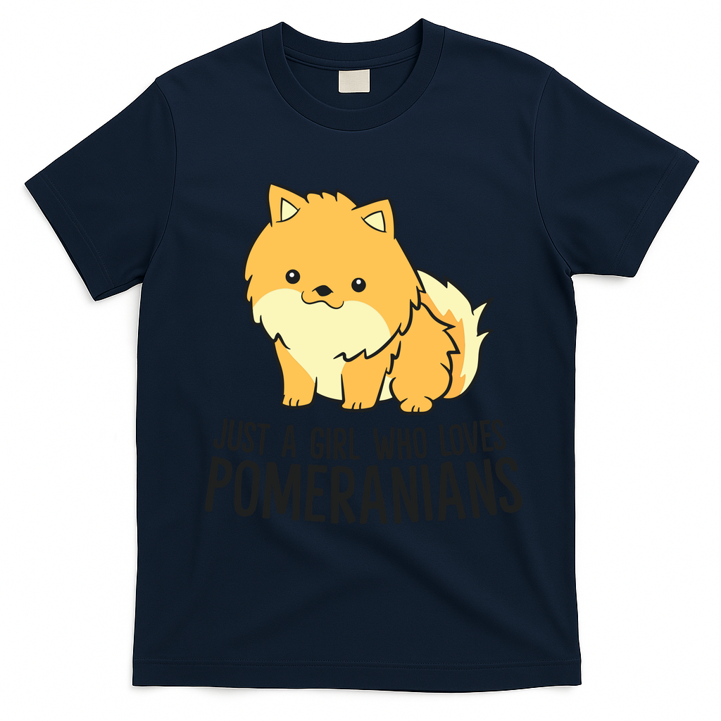 Just A Girl Who Loves Pomeranians Cute Pomeranian Dog T-Shirt - Navy Blue