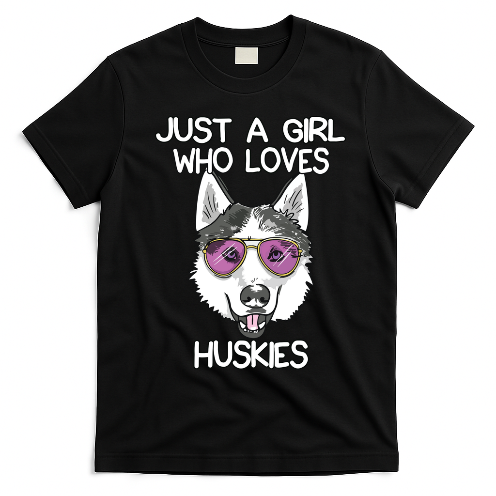 Just A Girl Who Loves Huskies Dog Lover Gifts Husky Owner T-Shirt - Black
