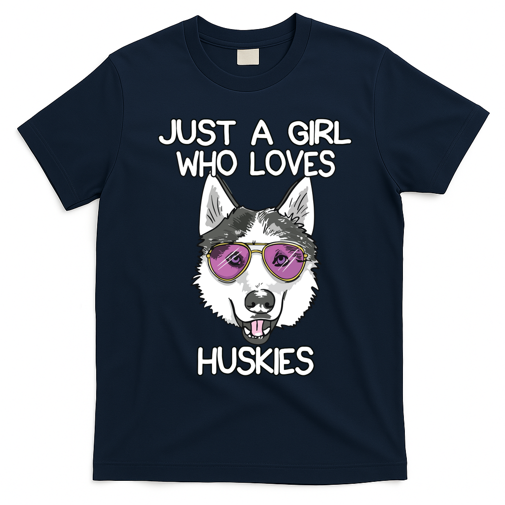 Just A Girl Who Loves Huskies Dog Lover Gifts Husky Owner T-Shirt - Navy Blue