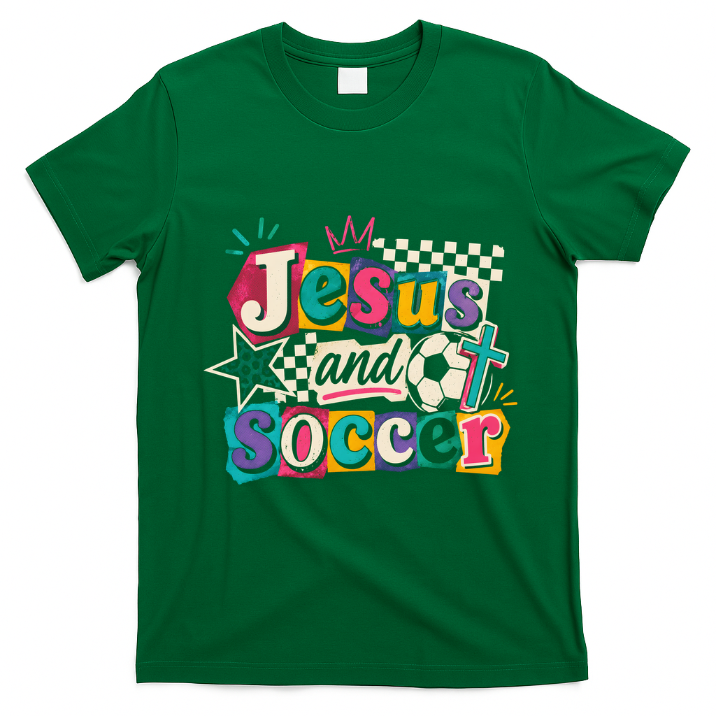 Jesus And Soccer Faith Inspired Graphic T-Shirt - Irish Green