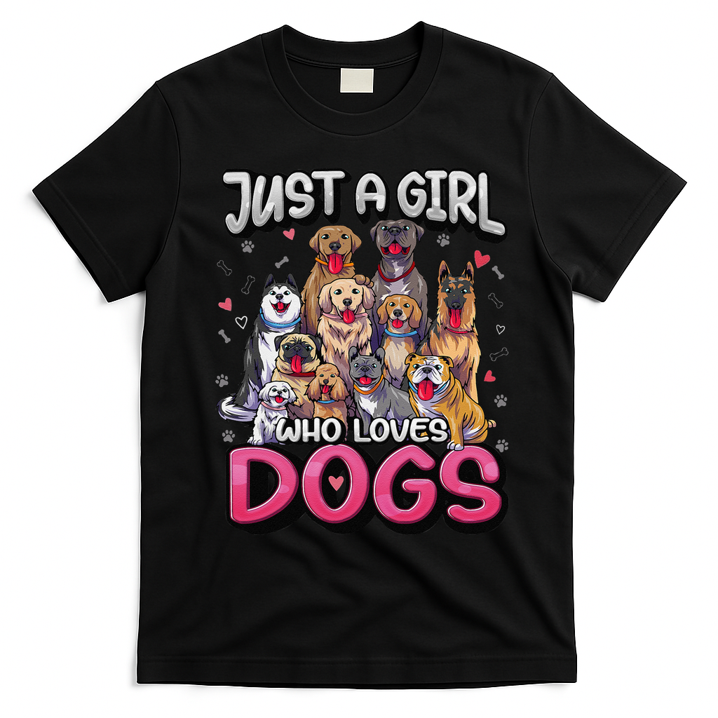Just A Who Loves Dogs Funny Puppy Dog Lover T-Shirt - Black