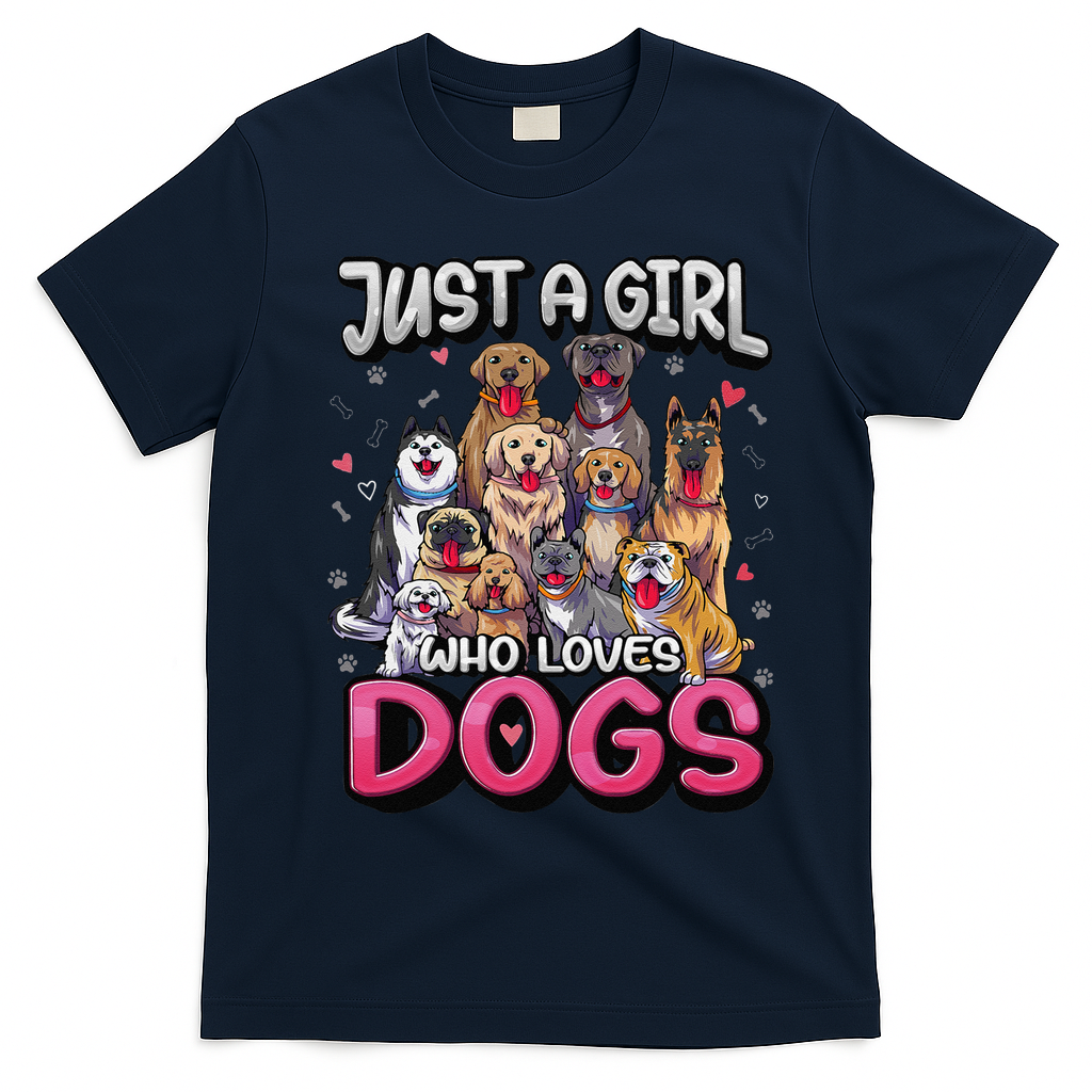 Just A Who Loves Dogs Funny Puppy Dog Lover T-Shirt - Navy Blue