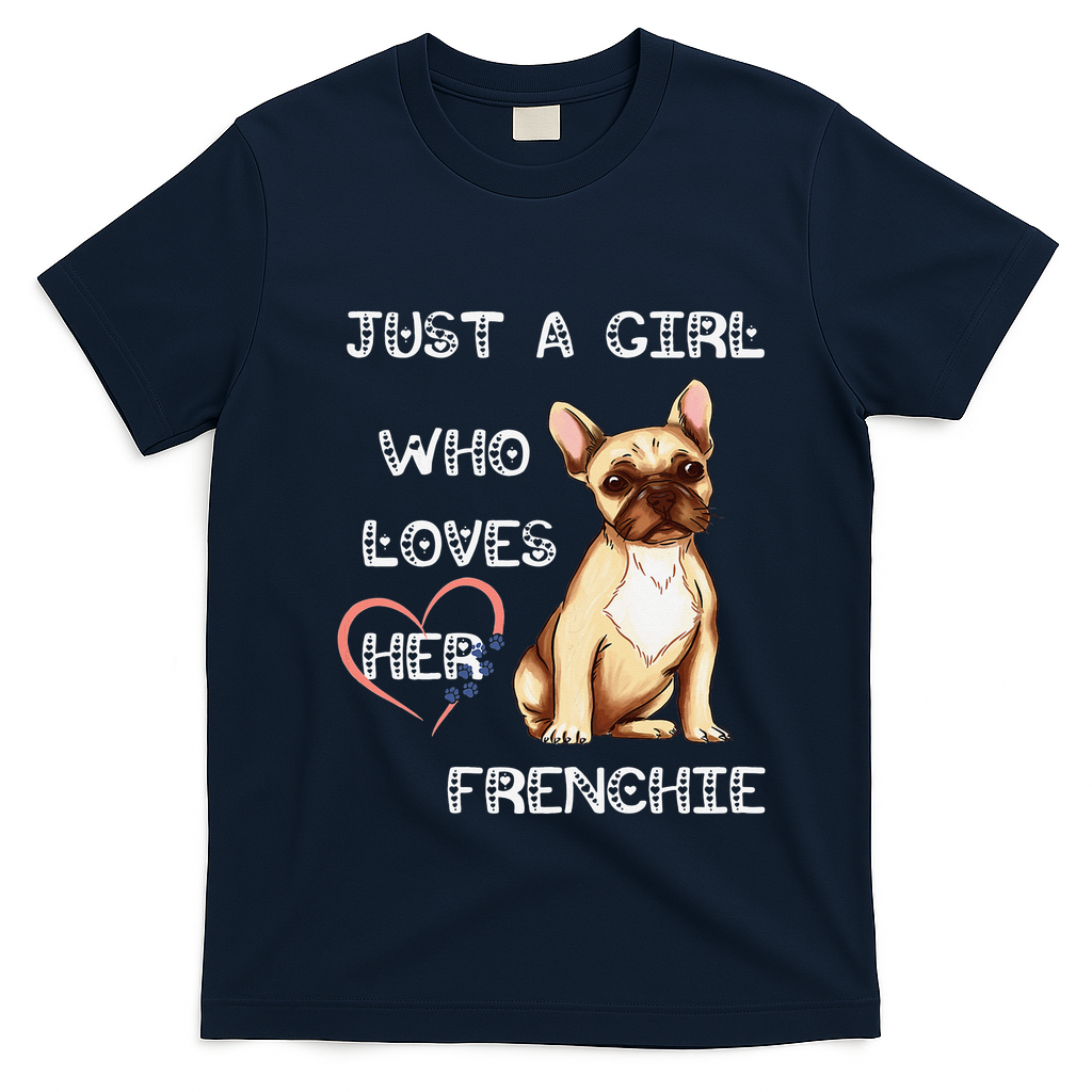 Just A Who Loves Her Frenchie Lover French Bulldog Dog T-Shirt - Navy Blue