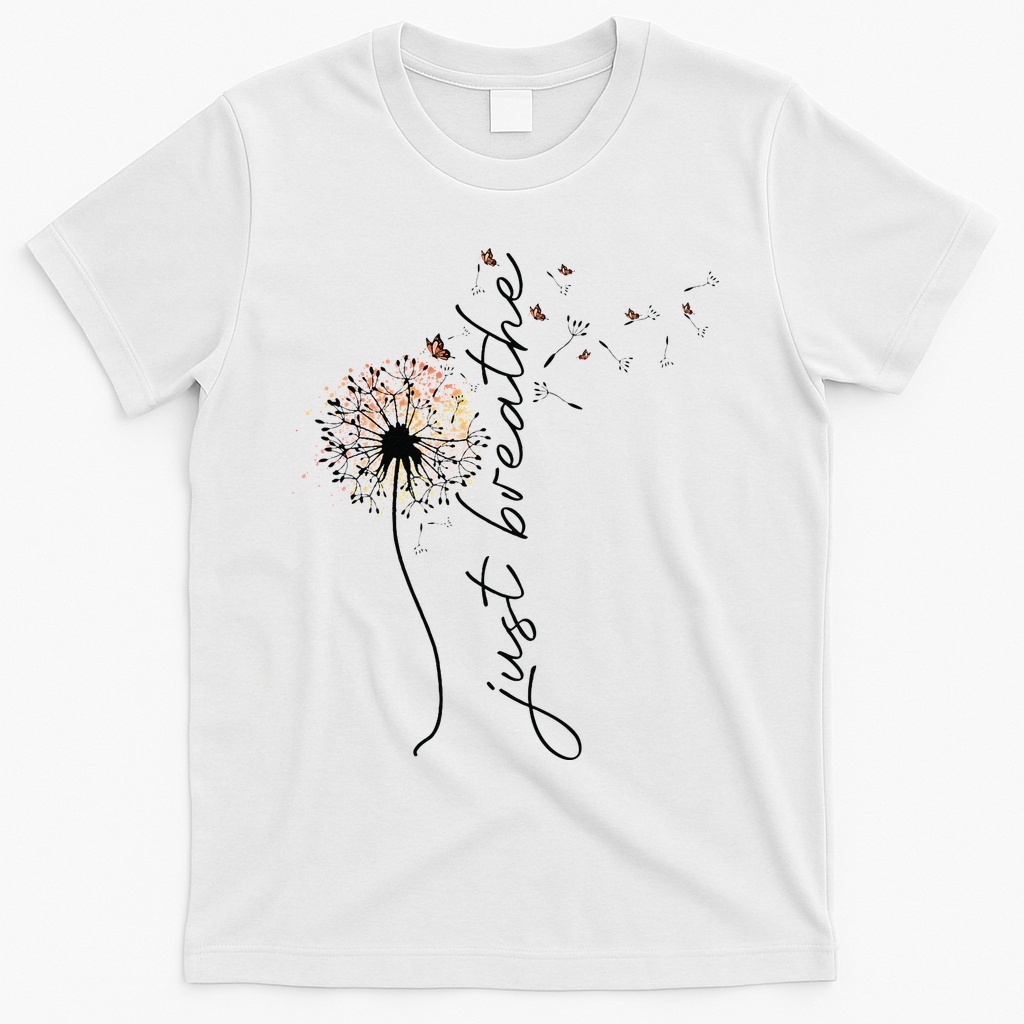 Just Breathe Dandelion And Buterflies Summer Top T-Shirt - White