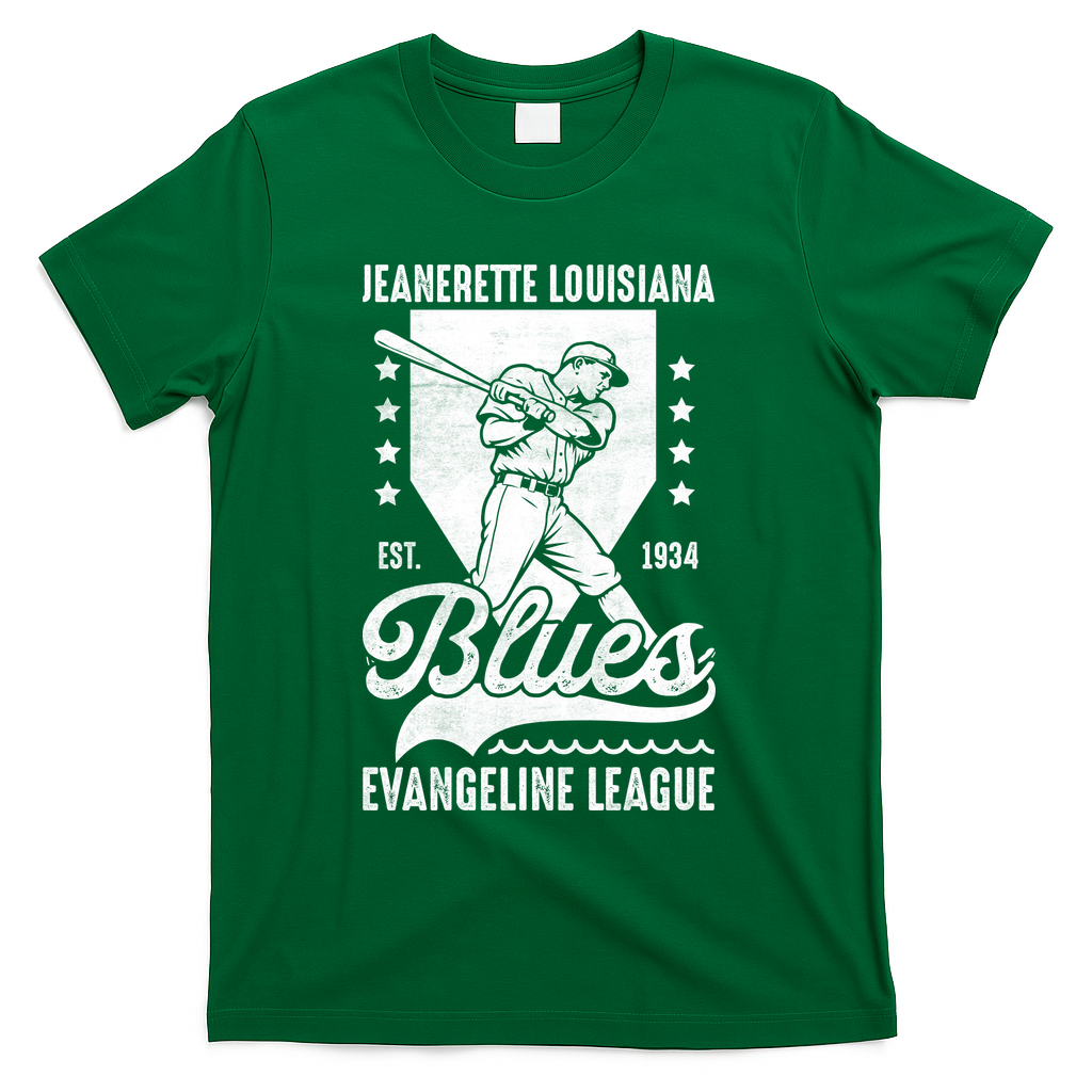 Jeanerette Blues Louisiana Vintage Baseball Team T-Shirt - Green