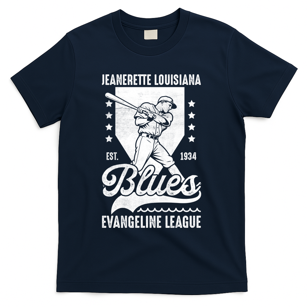 Jeanerette Blues Louisiana Vintage Baseball Team T-Shirt - Navy