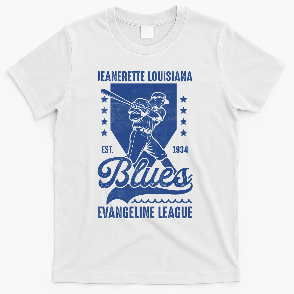 Jeanerette Blues Louisiana Vintage Baseball Team T-Shirt - White