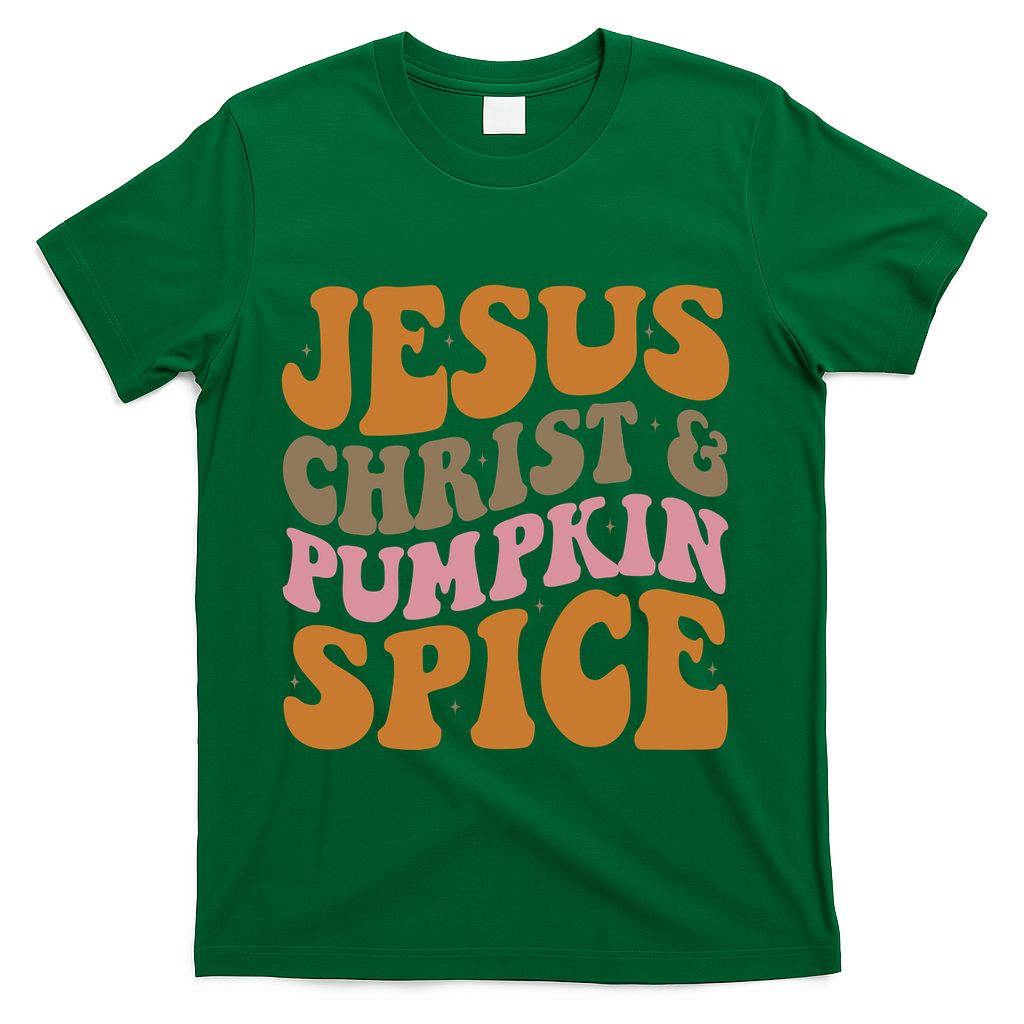 Jesus Christ And Pumpkin Spice Retro Groovy Christianity T-Shirt - Green
