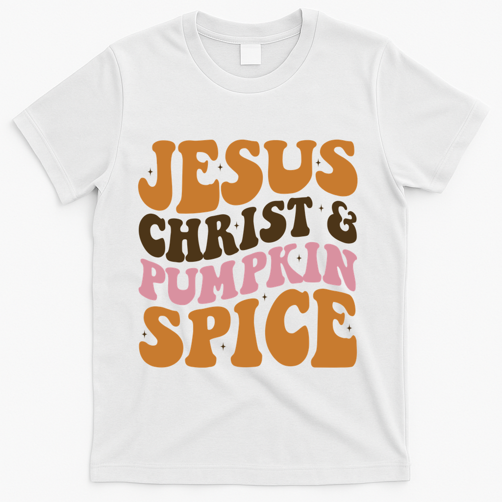 Jesus Christ And Pumpkin Spice Retro Groovy Christianity T-Shirt - White