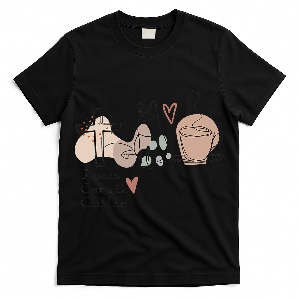 Jesus Cats And Coffee Minimalist Design T-Shirt