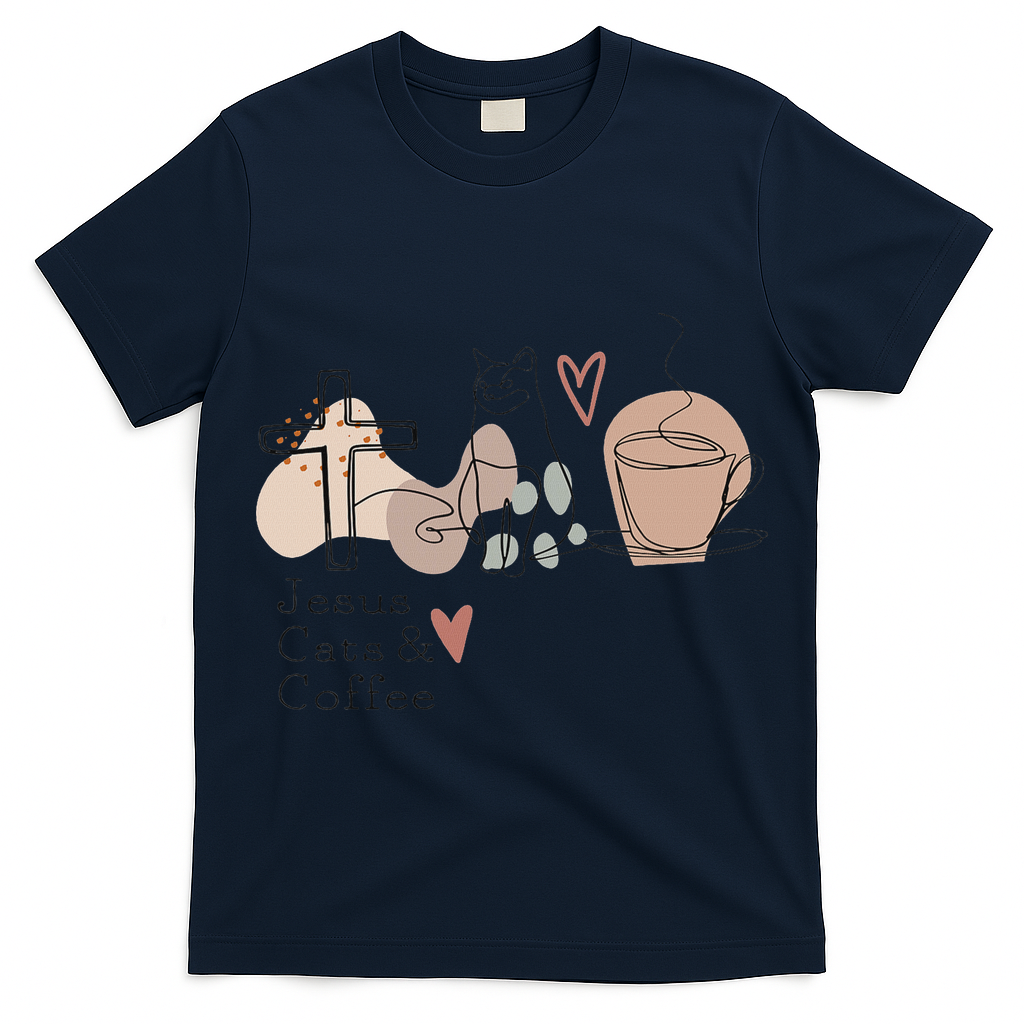 Jesus Cats And Coffee Minimalist Design T-Shirt