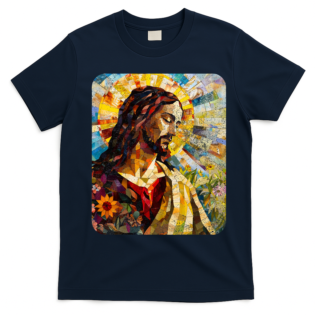 Jesus Christ Renaissance Art Church T-Shirt - Navy Blue