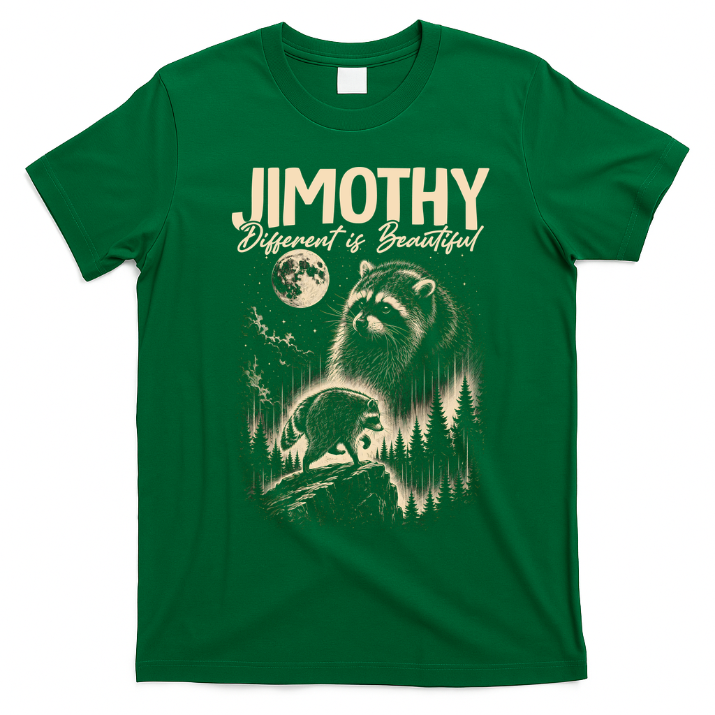 Jimothy Different Is Beautiful Raccoon T-Shirt - Irish Green
