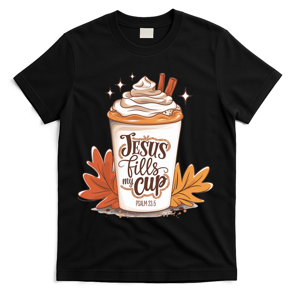 Jesus Fills My Cup Autumn Christian T-Shirt - Black
