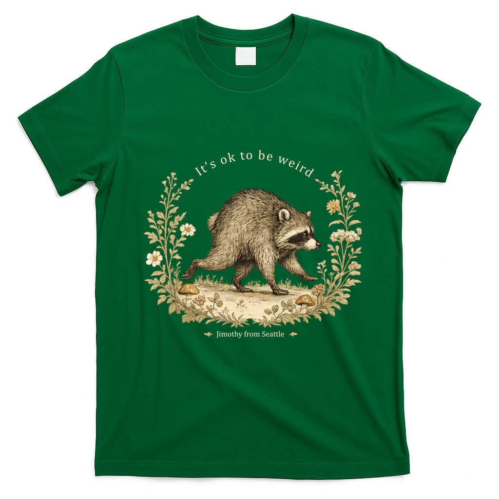 Jimothy From Seattle It’s OK To Be Weird Funny Raccoon T-Shirt - Irish Green
