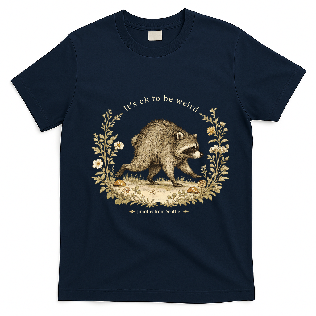 Jimothy From Seattle It’s OK To Be Weird Funny Raccoon T-Shirt - Navy Blue