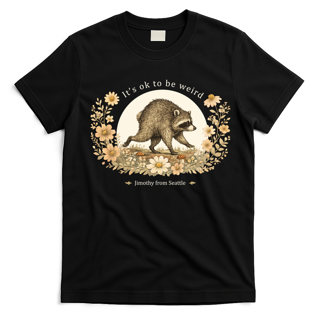 Jimothy From Seattle It’s OK To Be Weird Raccoon T-Shirt - Black
