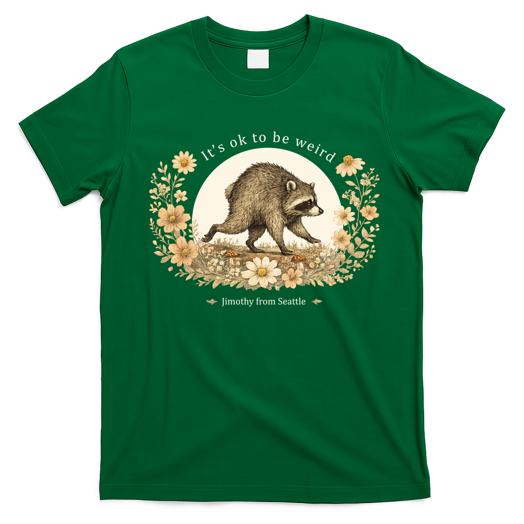 Jimothy From Seattle It’s OK To Be Weird Raccoon T-Shirt - Irish Green