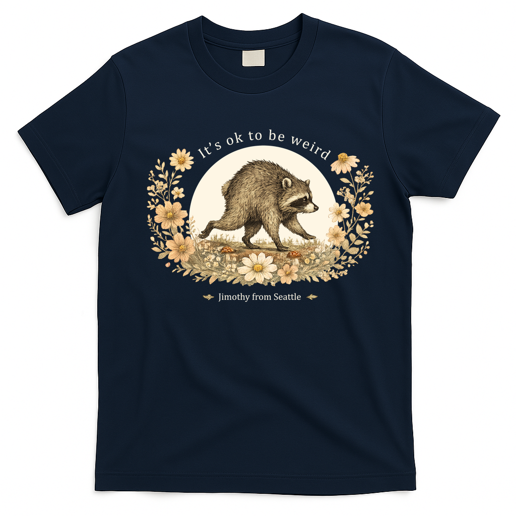 Jimothy From Seattle It’s OK To Be Weird Raccoon T-Shirt - Navy Blue