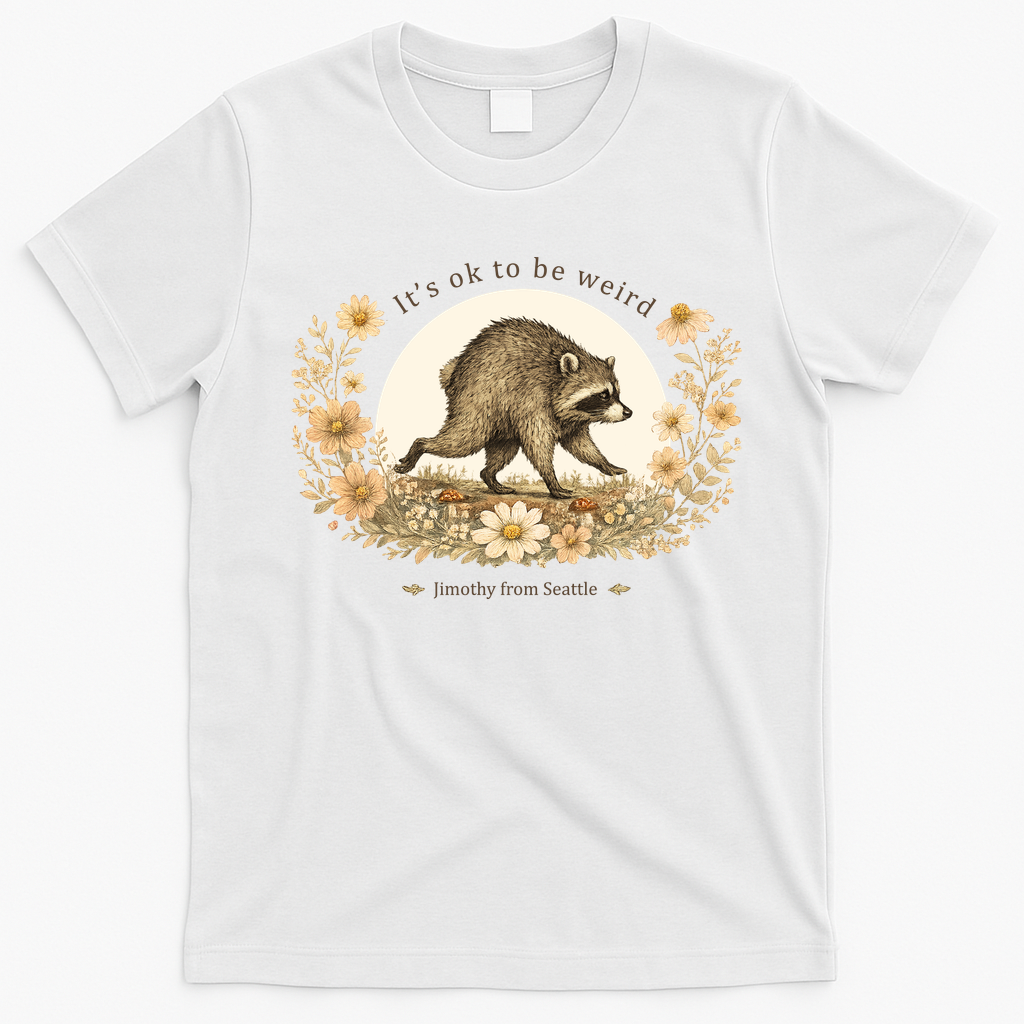 Jimothy From Seattle It’s OK To Be Weird Raccoon T-Shirt - White