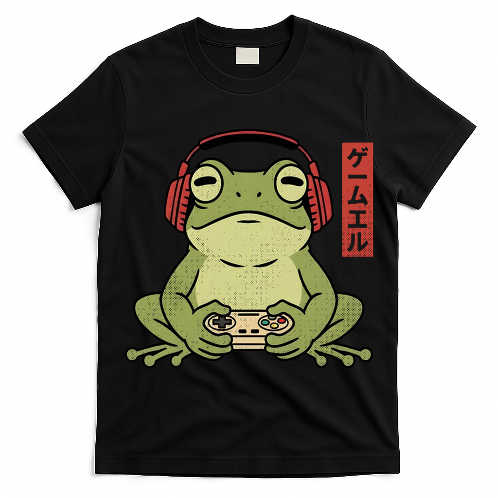 Japanese Gamer Frog Art Funny Vintage Gaming T-Shirt
