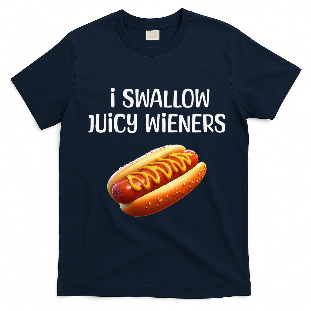 Juicy Hot Dog Humor Funny Foodie For Adults T-Shirt - Navy Blue