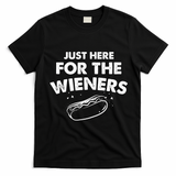 Just Here For The Wieners Funny Hot Dog 4th Of July American T-Shirt - Black