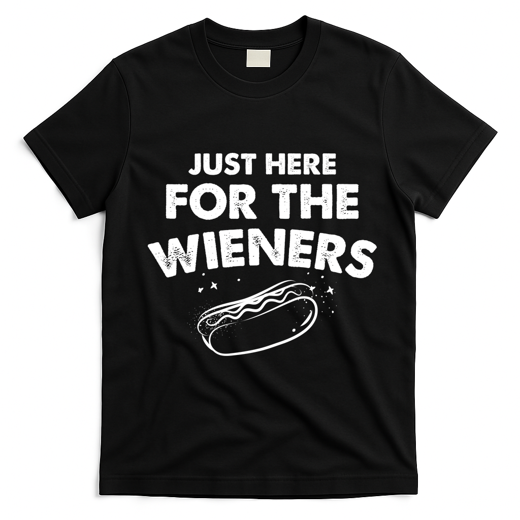 Just Here For The Wieners Funny Hot Dog 4th Of July American T-Shirt - Black