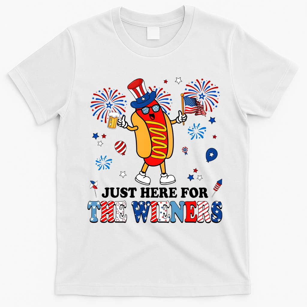 Just Here For The Wieners 4th Of July Hot Dogs 4th Of July T-Shirt - White