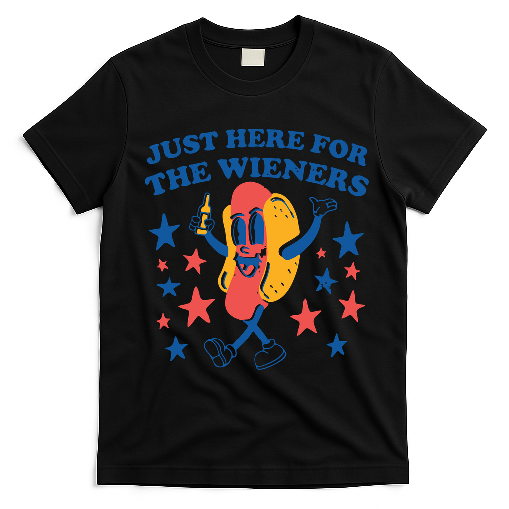 Just Here For The Wieners 4th Of July Funny Hot Dot T-Shirt - Black