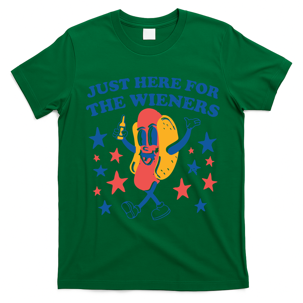 Just Here For The Wieners 4th Of July Funny Hot Dot T-Shirt - Irish Green
