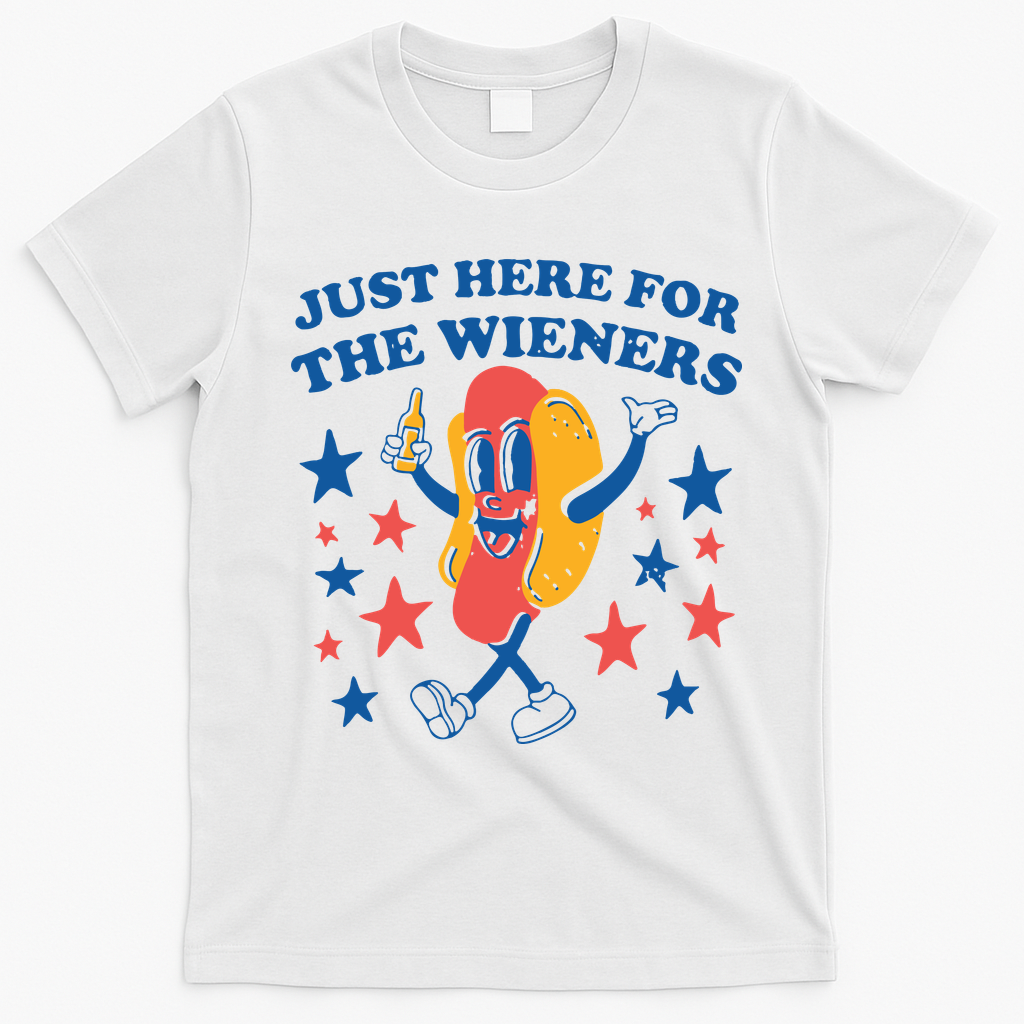 Just Here For The Wieners 4th Of July Funny Hot Dot T-Shirt - White
